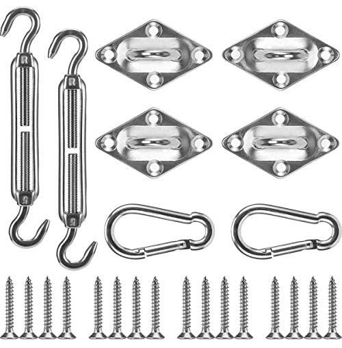 Cosweet 24 Pcs Shade Sail Hardware Kit- 5 Inches 304 Marine Grade Stainless Steel Sun Shade Sail Installation Hardware Kit for Rectangle&Square Sun Shade Sail in Outdoor Patio Lawn Garden
